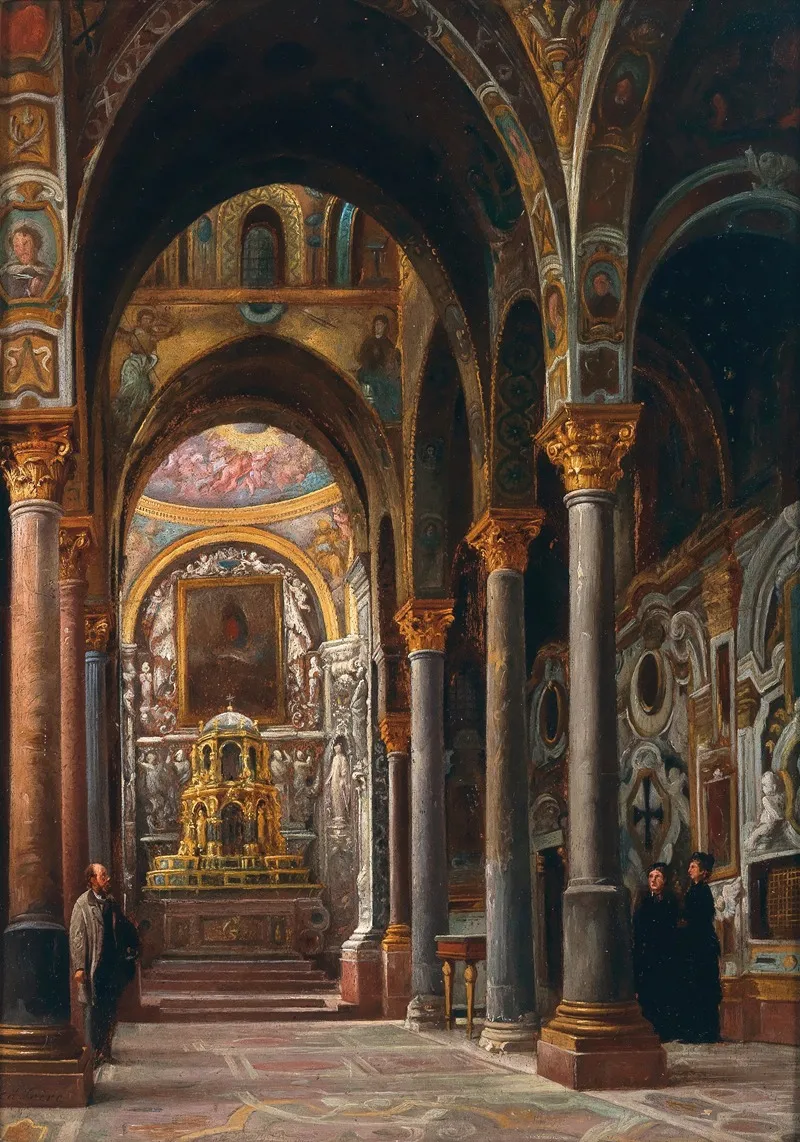 The Church Of Santa Maria Dellammiraglio Nicolo Dei Greci In Palermo Wall Art by Pierre Edouard Frère - High-Resolution Digital Print