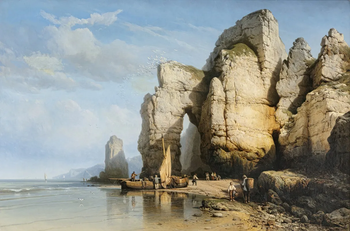 The Cliffs Of Flamborough Head Yorkshire Wall Art by Charles Joseph Kuwasseg - High-Resolution Digital Print