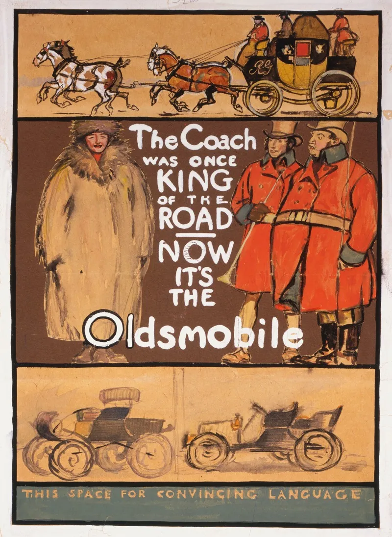 The Coach Was Once King Of The Road Now Its The Oldsmobile Wall Art by Edward Penfield - High-Resolution Digital Print