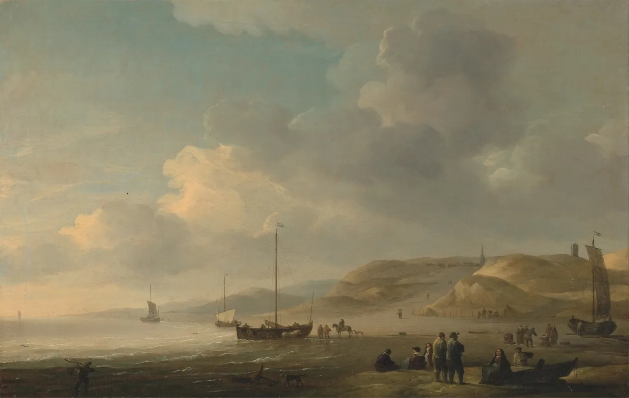 The Coast Near Scheveningen With Fishing Pinks On The Shore Wall Art by Charles Brooking - High-Resolution Digital Print