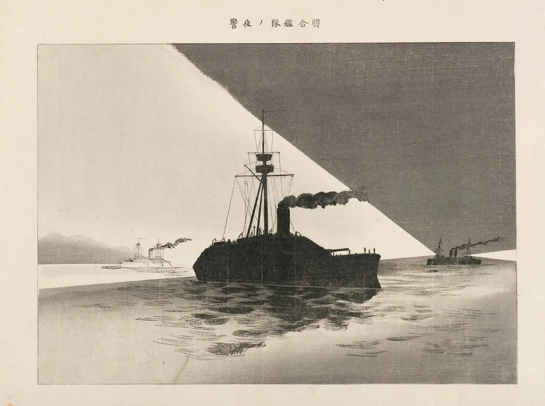 The Combined Fleet On Night Watch From The Series Picture Scroll Of Distinguished Service Wall Art by Takahashi Shōtei - High-Resolution Digital Print