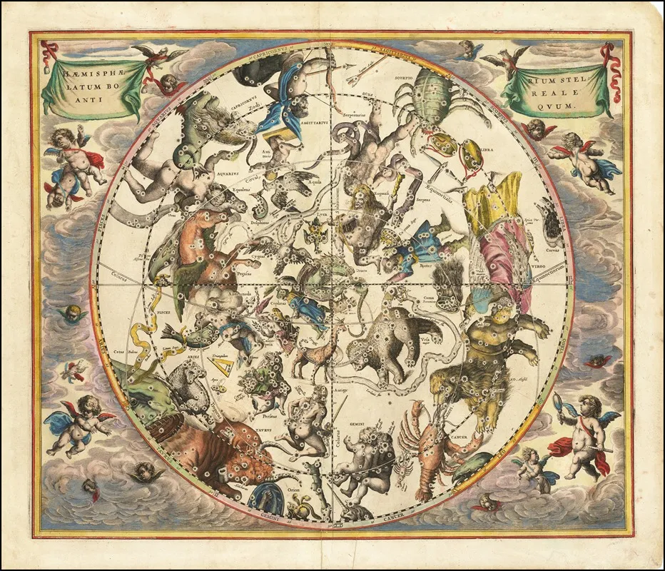 The Constellations Of The Northern Hemisphere Superimposed Over The Earths Southern Hemisphere Wall Art by Andreas Cellarius - High-Resolution Digital Print