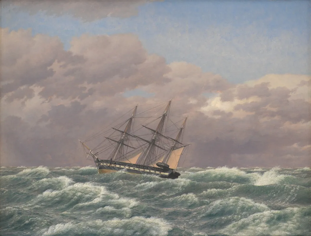 The Corvette Galathea In A Storm In The North Sea Wall Art by Christoffer Wilhelm Eckersberg - High-Resolution Digital Print