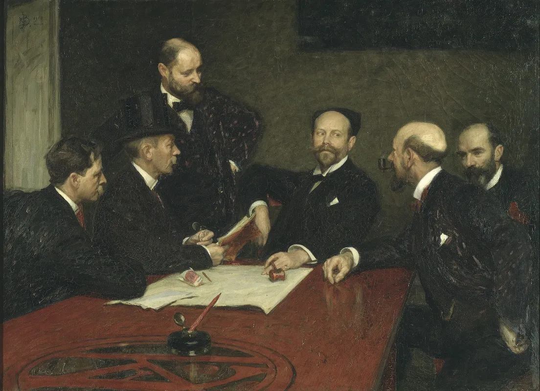 The Council Of The Society Of Artists Christian Eriksson Eugene Jansson Karl Nordstrom Ordf Robert Thegerstrom Richard Bergh Standing Nils Kreuger Wall Art by Richard Bergh - High-Resolution Digital Print