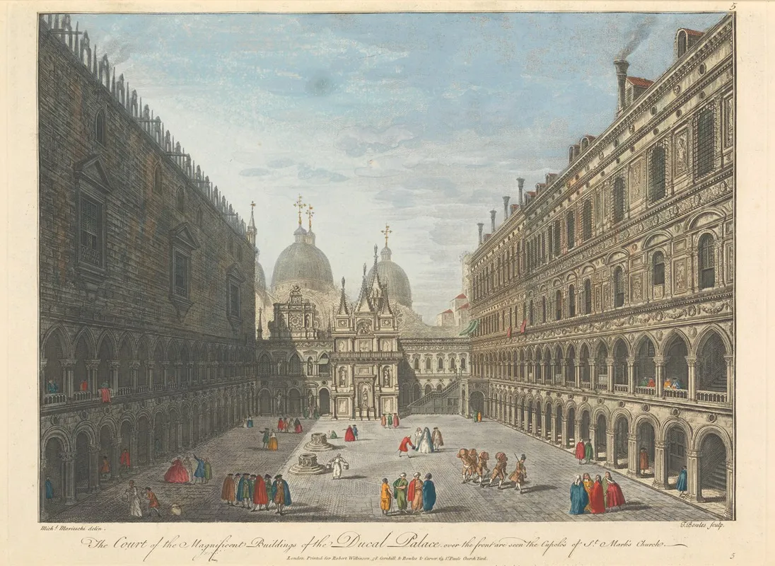 The Court Of The Magnificent Building Of The Ducal Palace Over The Front Are Seen The Cupolos Of St Marks Church
