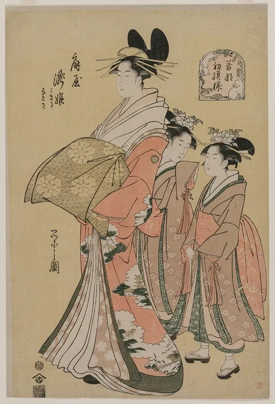 The Courtesan Takihime And Attendants From The Series New Patterns Of Young Greens