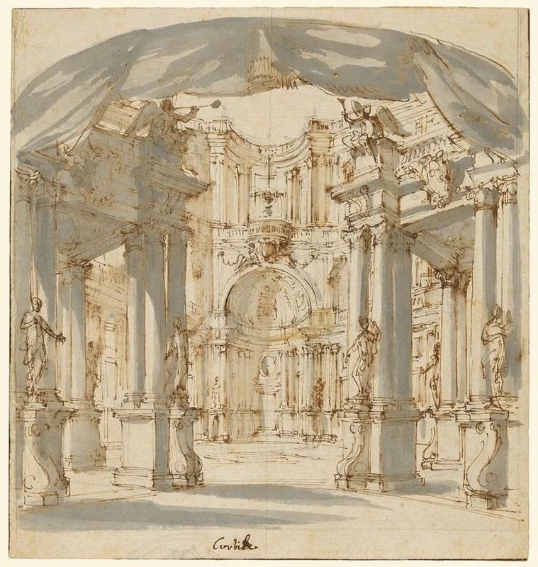The Courtyard Of A Palace Project For A Stage Wall Art by Filippo Juvarra - High-Resolution Digital Print