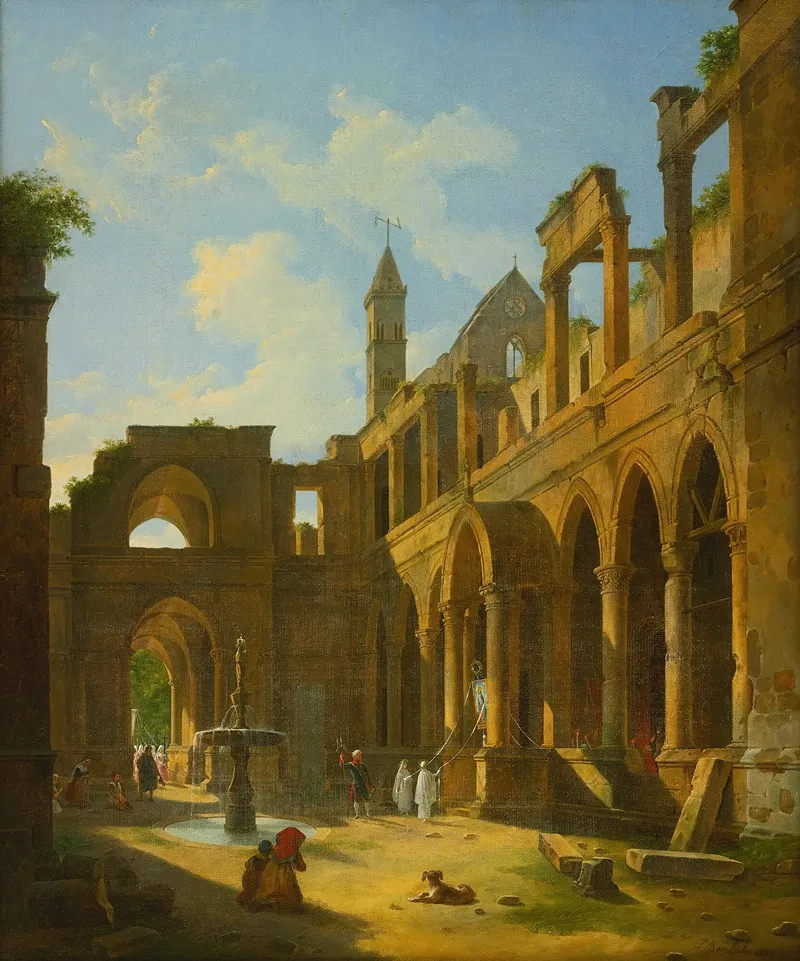 The Courtyard Of A Ruined Monastery Wall Art by Jean-Baptiste Berlot - High-Resolution Digital Print