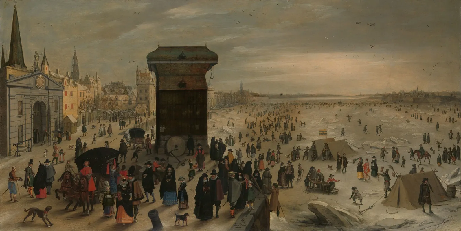 The Crane On The Antwerp Quay By The Frozen Scheldt Wall Art by Sebastian Vrancx - High-Resolution Digital Print