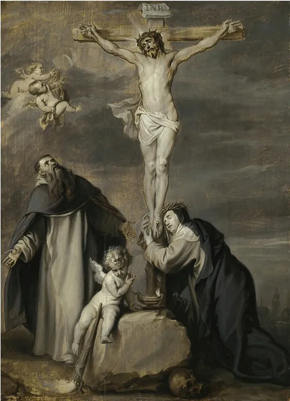 The Crucified Christ Adored By Saints Dominic And Catherine Of Siena L07033 6 Lr 1 Wall Art by Anthony van Dyck - High-Resolution Digital Print