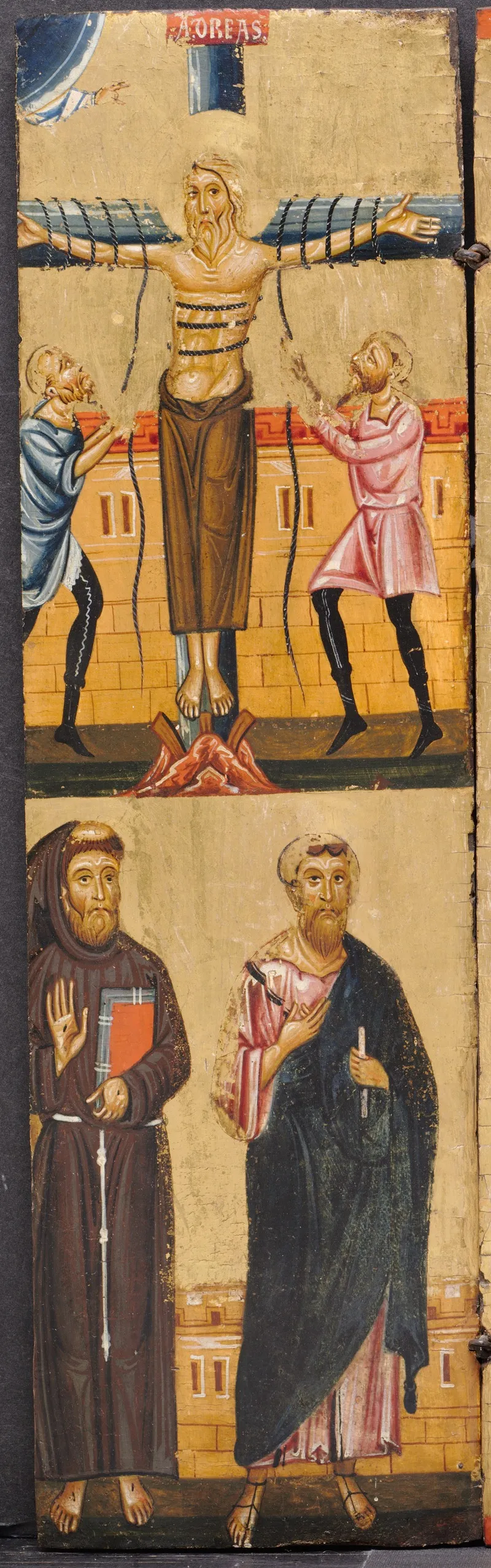 The Crucifixion Of St Andrew With St Francis And St Paul Below Wall Art by Berlinghiero - High-Resolution Digital Print