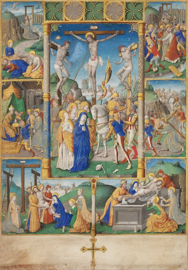 The Crucifixion With Six Passion Stories Wall Art by Master of Jacques de Besançon - High-Resolution Digital Print