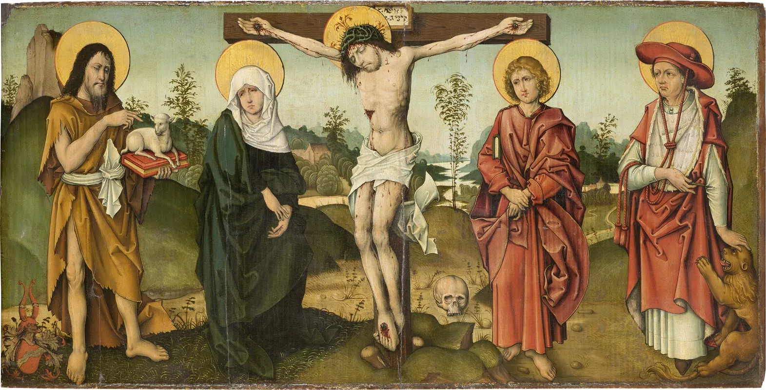The Crucifixion With St John The Baptist And St Jerome Wall Art by Master of the Breidenbach Epitaph - High-Resolution Digital Print