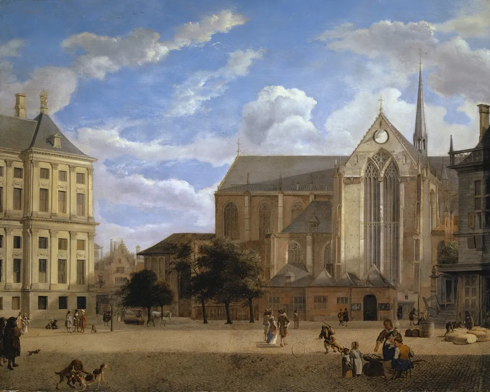 The Dam In Amsterdam Towards The Townhall And Nieuwe Kerk