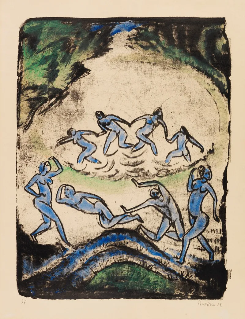 The Dance Dancers And Bathers At The Forest Pond Wall Art by Hermann Max Pechstein - High-Resolution Digital Print