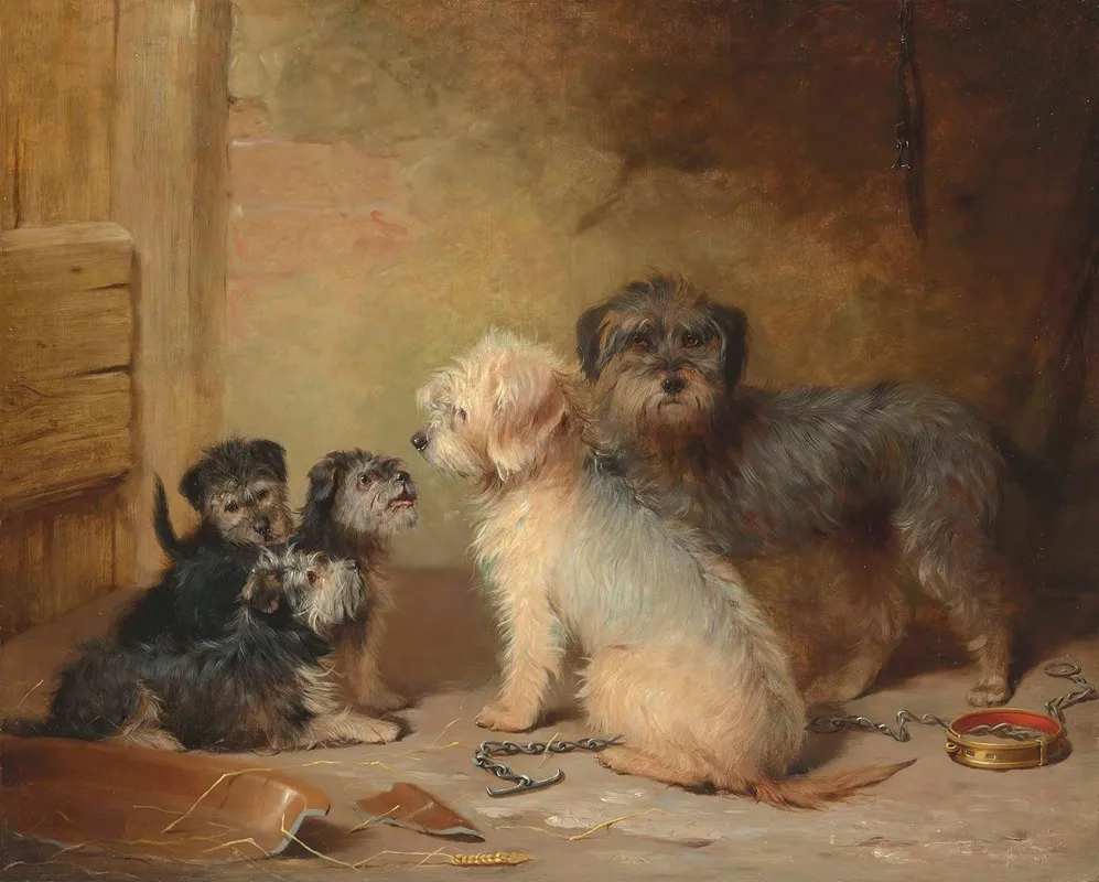 The Dandie Dinmont Family Wall Art by Henry Calvert - High-Resolution Digital Print