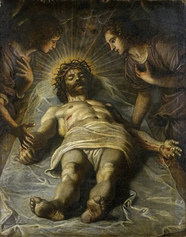 The Dead Christ With Two Angels Wall Art by Circle of Tintoretto - High-Resolution Digital Print
