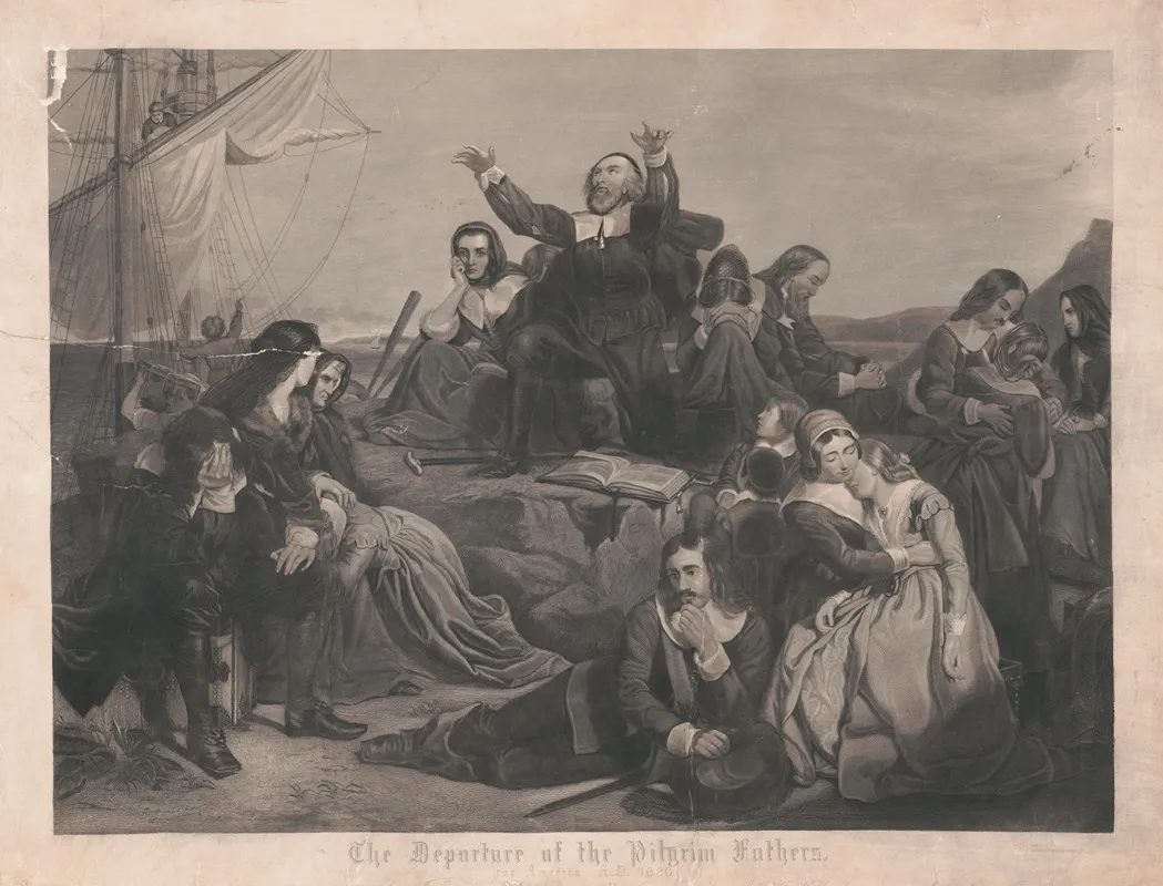 The Departure Of The Pilgrim Fathers For America A D 1620 Wall Art by H. Peters - High-Resolution Digital Print