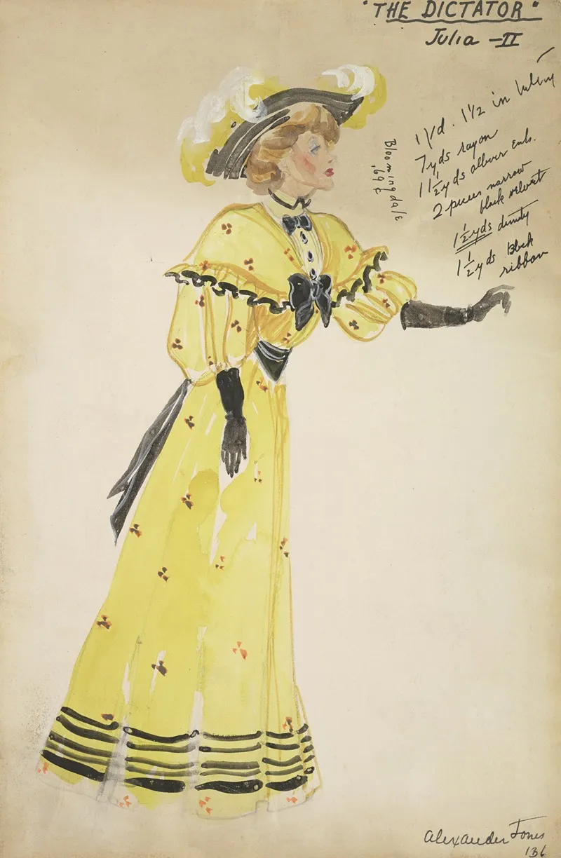 The Dictator Julia Ii Yellow Dress With Matching Hat Wall Art by Alex Jones - High-Resolution Digital Print