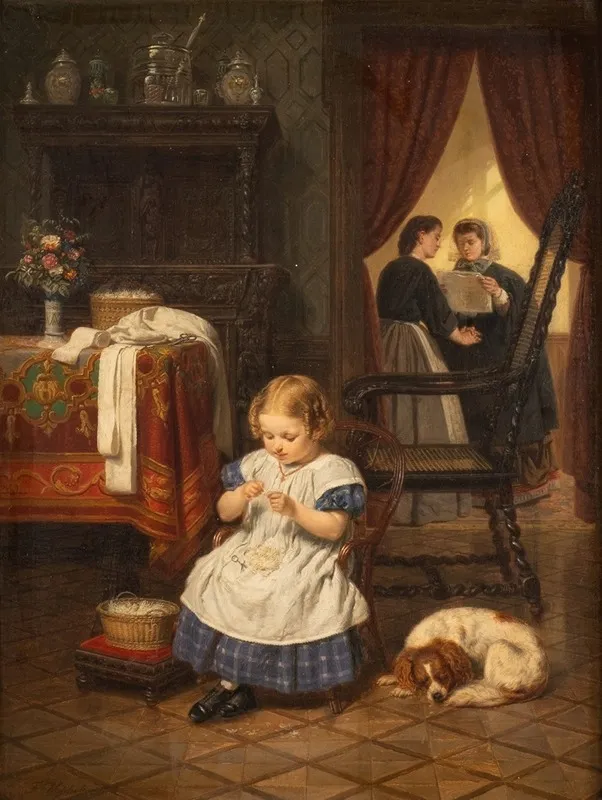 The Diligent Seamstress Wall Art by Franz Wieschebrink - High-Resolution Digital Print