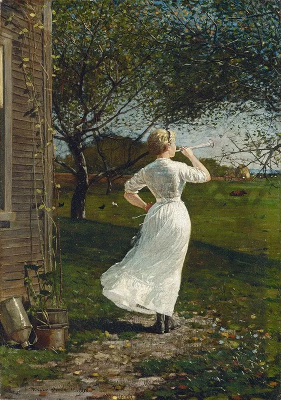 The Dinner Horn Blowing The Horn At Seaside Wall Art by Winslow Homer - High-Resolution Digital Print