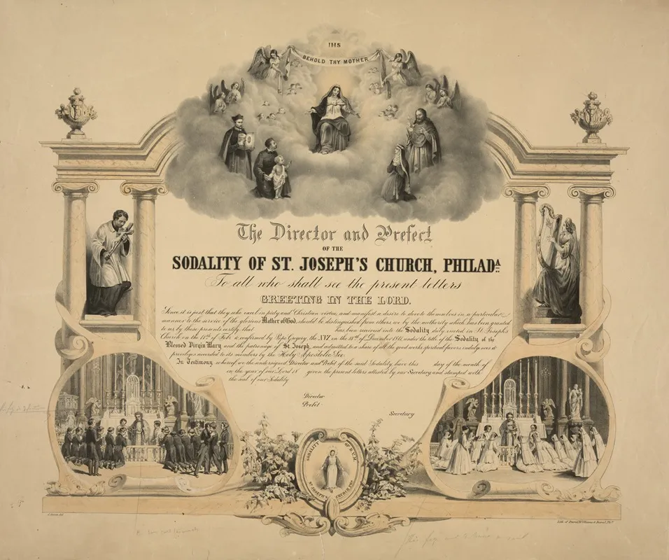 The Director And Prefect Of The Sodality Of St Josephs Church Philada To All Who Shall See The Present Letters Greeting In The Lord