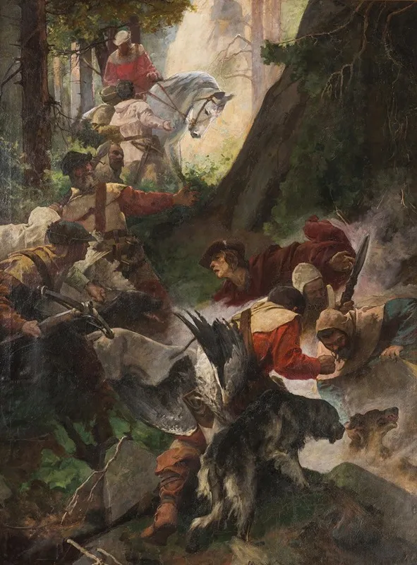 The Discovery Of Hot Springs By Charles Iv Wall Art by Alexander Jakesch - High-Resolution Digital Print