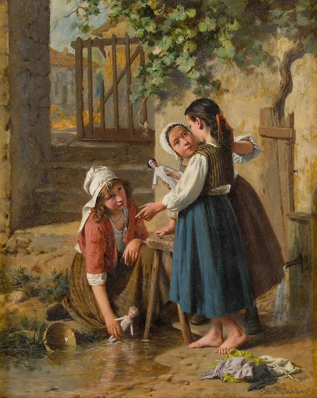 The Dolls Bathing Day Wall Art by Pierre Jean Edmond Castan - High-Resolution Digital Print