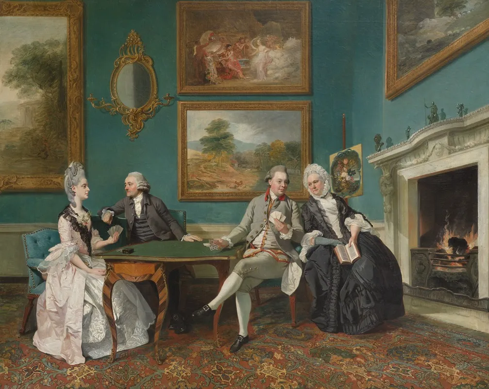 The Dutton Family In The Drawing Room Of Sherborne Park Gloucestershire Wall Art by Johan Joseph Zoffany - High-Resolution Digital Print