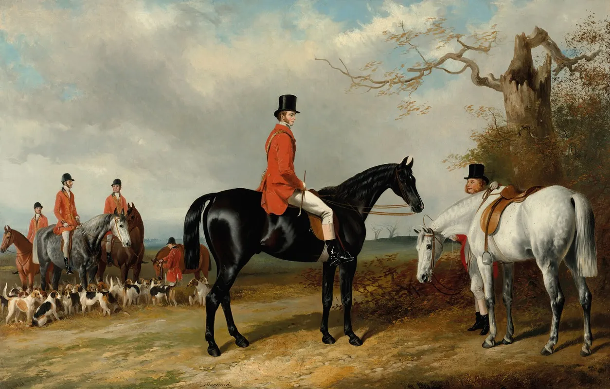 The Earl Granville Master Of The Royal Buckhounds 1847 1849 With The Earl Of Chesterfield Master 1834 1836 And Hunt Servants At A Meet Wall Art by William Barraud - High-Resolution Digital Print