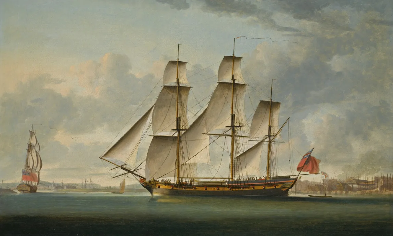 The East Indiaman Delaford In Two Positions Passing Deptford The Royal Hospital At Greenwich Beyond Wall Art by Robert Dodd - High-Resolution Digital Print
