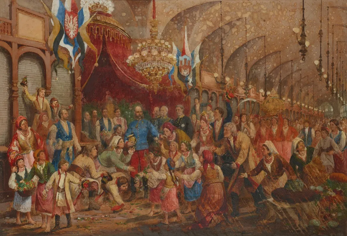 The Emperor In The Sukiennice Cloth Hall Among The People Of Krakow