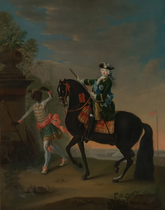 The Empress Elizabeth Of Russia 1709 1762 On Horseback Attended By A Page Wall Art by Georg Christoph Grooth - High-Resolution Digital Print