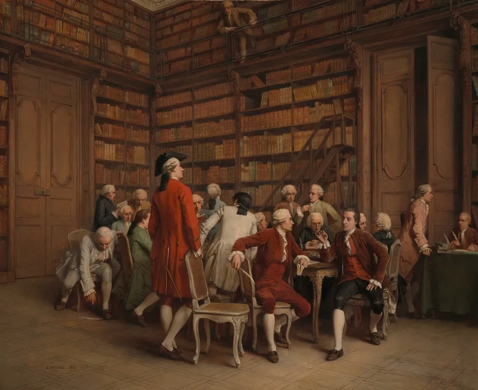 The Encyclopaedists In The Kings Library Wall Art by Benjamin-Eugène Fichel - High-Resolution Digital Print