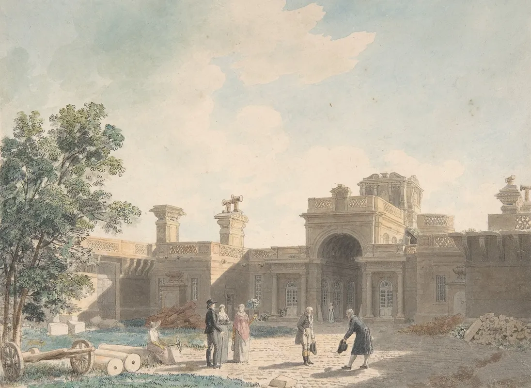 The Entrance Portico Of The Chateau Danet Seen From The Interior Of The Courtyard Wall Art by Jean Lubin Vauzelle - High-Resolution Digital Print