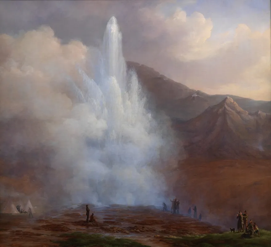The Eruption Of The Great Geyser In Iceland In 1834 Wall Art by Friedrich Theodore Kloss - High-Resolution Digital Print