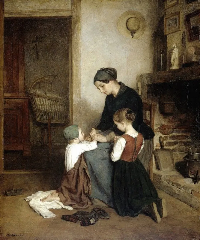 The Evening Prayer Wall Art by Pierre Edouard Frère - High-Resolution Digital Print
