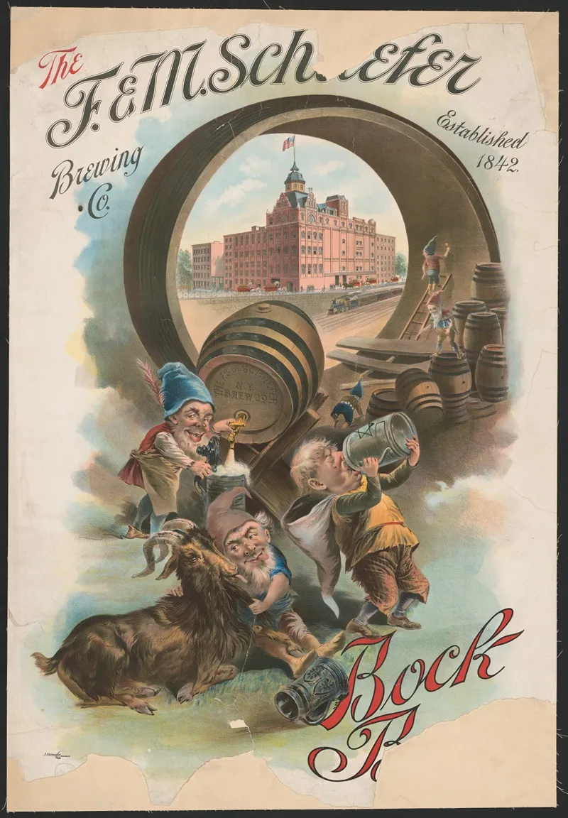 The F M Schaefer Brewing Co Established 1824 Bock Beer Wall Art by J. Ottmann Lith. Co. - High-Resolution Digital Print