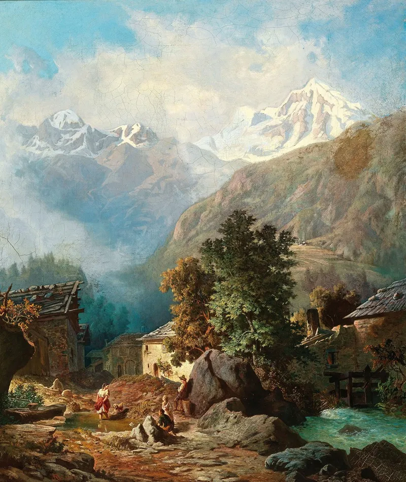 The Family Idyll In The Background A View Of Ortler From Mals Wall Art by Anton Karinger - High-Resolution Digital Print