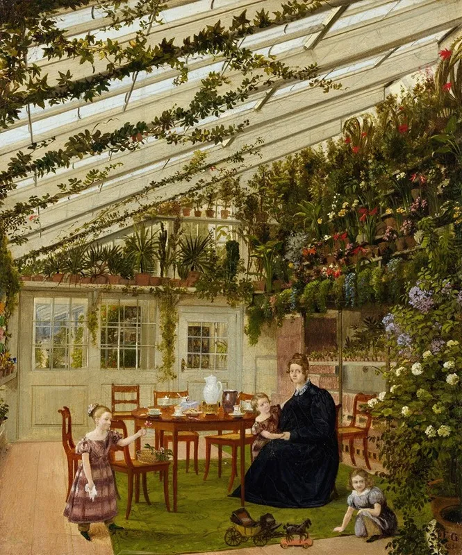 The Family Of Mr Westfal In The Conservatory Wall Art by Eduard Gaertner - High-Resolution Digital Print