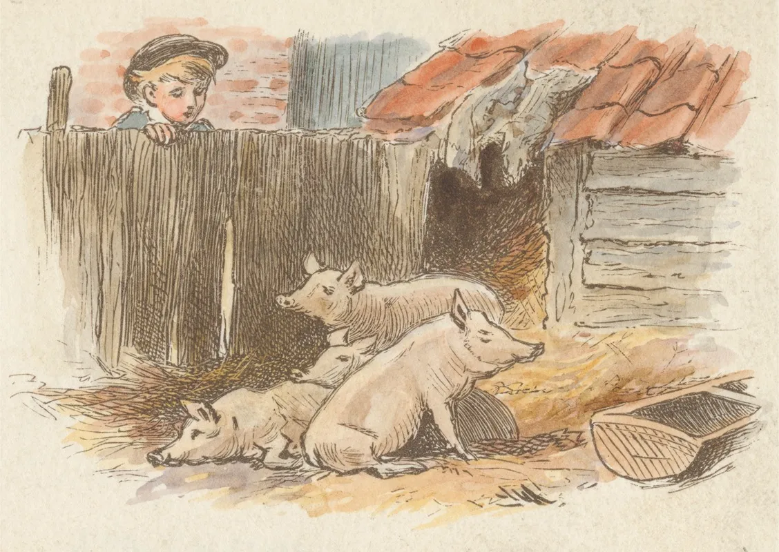 The Farmyard Tail Piece Wall Art by Alfred W. Cooper - High-Resolution Digital Print