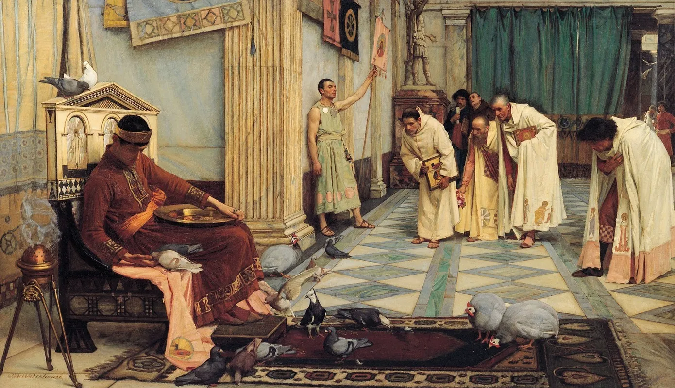 The Favourites Of The Emperor Honorius Wall Art by John William Waterhouse - High-Resolution Digital Print