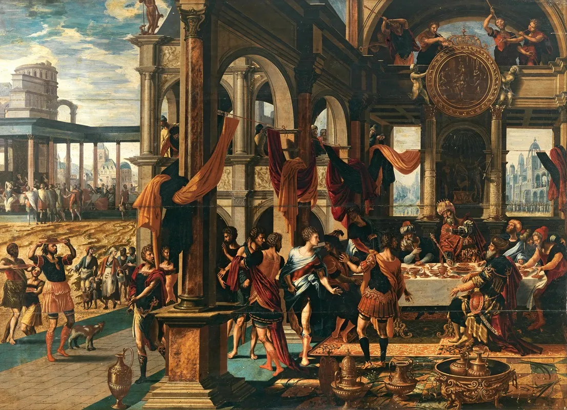 The Feast Of Ahasuerus Esther 1 1 12 Wall Art by The Master of Paul and Barnabas - High-Resolution Digital Print