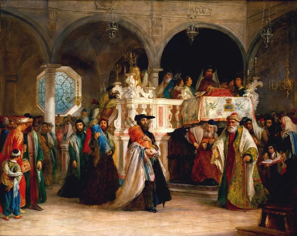 The Feast Of The Rejoicing Of The Law At The Synagogue In Leghorn Italy Wall Art by Solomon Alexander Hart - High-Resolution Digital Print