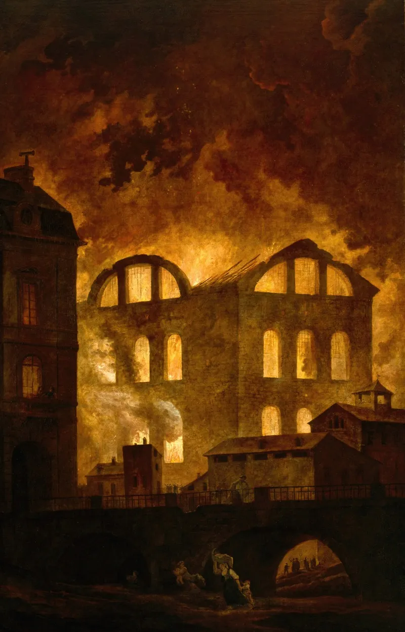 The Fire At The Opera House Of The Palais Royal Wall Art by Hubert Robert - High-Resolution Digital Print