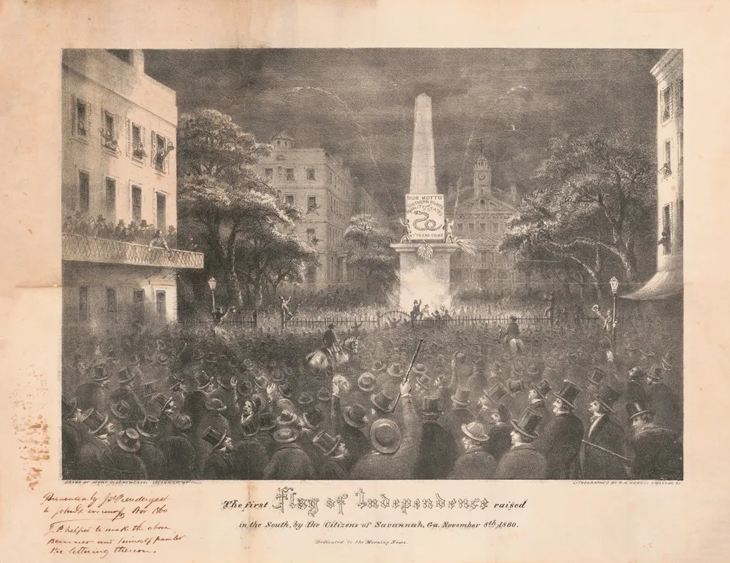 The First Flag Of Independence Raised In The South By The Citizens Of Savannah Ga November 8th 1860 Wall Art by Henry Cleenewerck - High-Resolution Digital Print