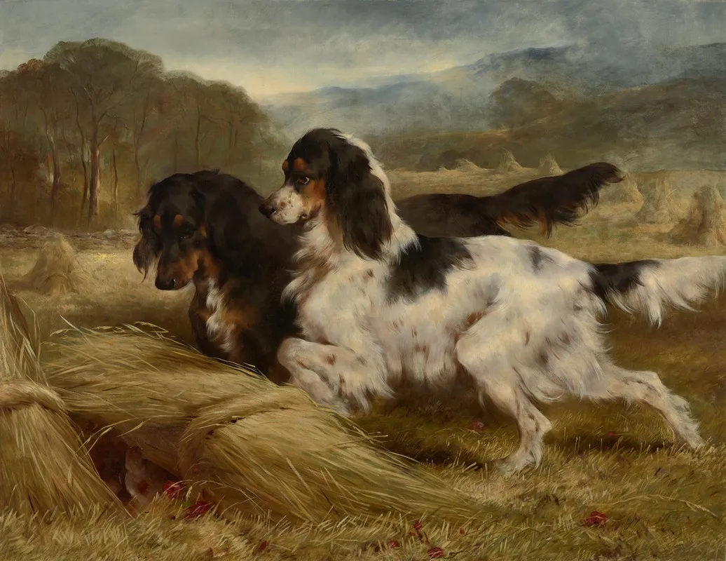 The First Of September An English Tricolour And A Gordon Setter With Partridge Wall Art by Edwin Douglas - High-Resolution Digital Print