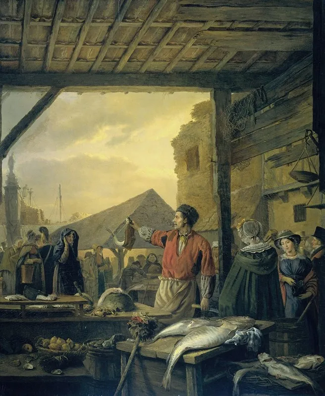 The Fish Market In Antwerp Ignatius Josephus Van Regemorter Wall Art by Ignatius Josephus Van Regemorter - High-Resolution Digital Print