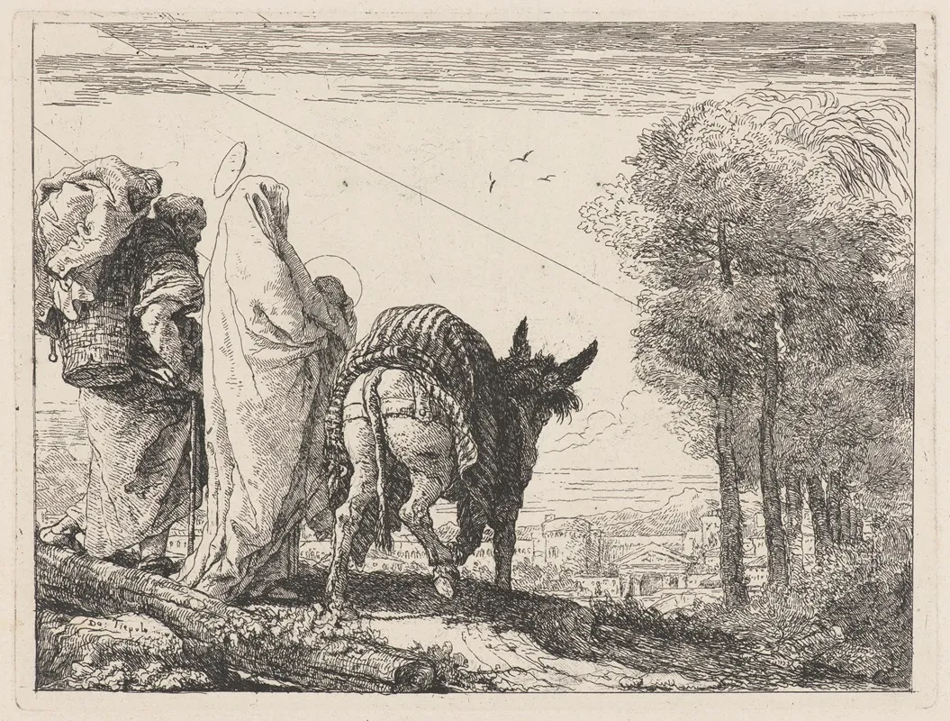The Flight With The Holy Family At The Left Wall Art by Giovanni Domenico Tiepolo - High-Resolution Digital Print