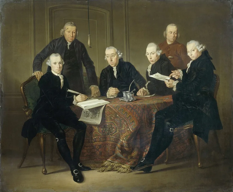 The Four Regents The Secretary And The House Father Of The Lepers House Of Amsterdam 1773 Wall Art by Jacobus Luberti Augustini - High-Resolution Digital Print